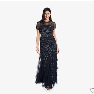 Adrianna Papell cap sleeve beaded gown - navy